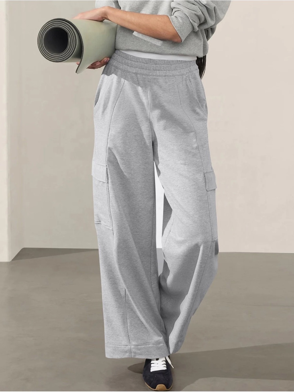 Athleta Retroterry High Rise Wide Leg Cargo Pant Grey Heather XS